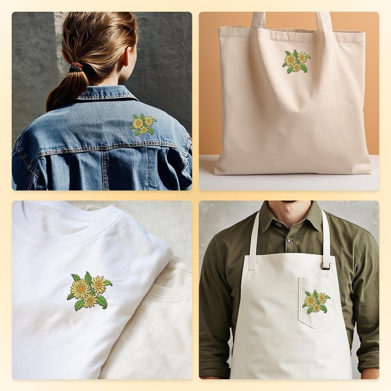DOODLREAM 18Pcs Sunflowers Bouquets Embroidery Pattern Stabilizers, 8.3"x11.7" Sunflower Water Soluble Stick and Stitch Embroidery Stickers, 4 Sheets Floral Hand Sewing DIY Embroidery Paper - Image 5